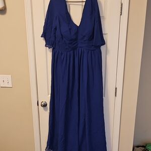 Blue Flutter Sleeve V-Neck Gown for Wedding
